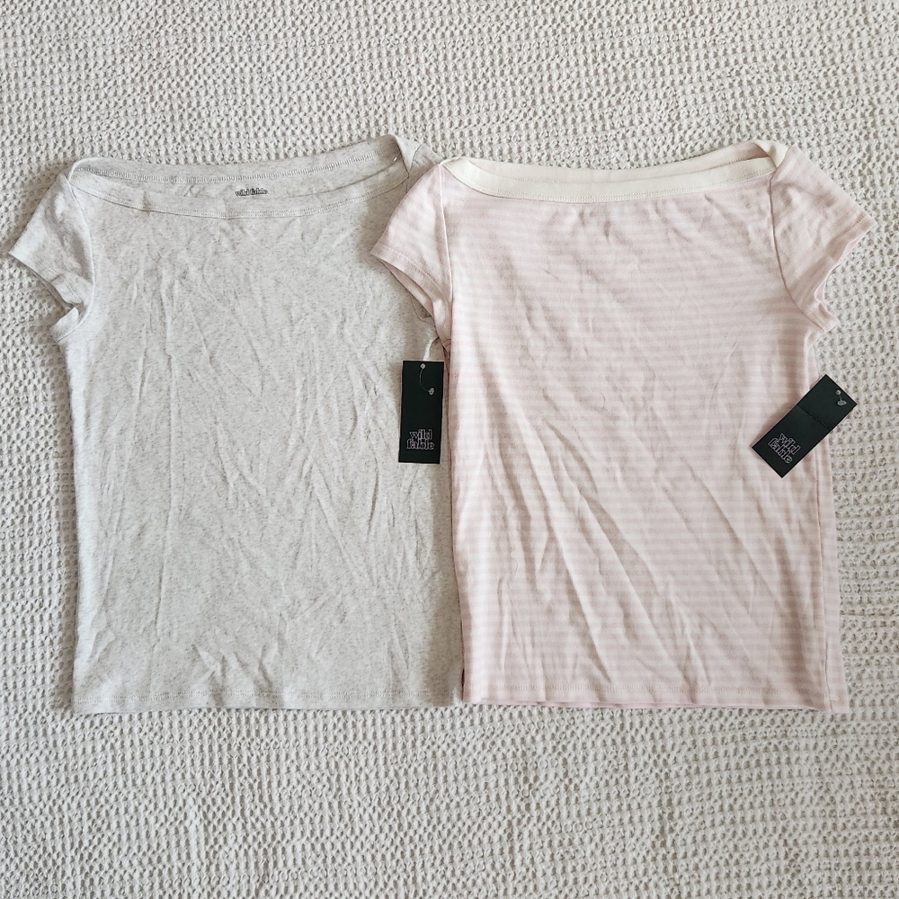 Women's Short Sleeve Tees - Light Gray & Pale Pink